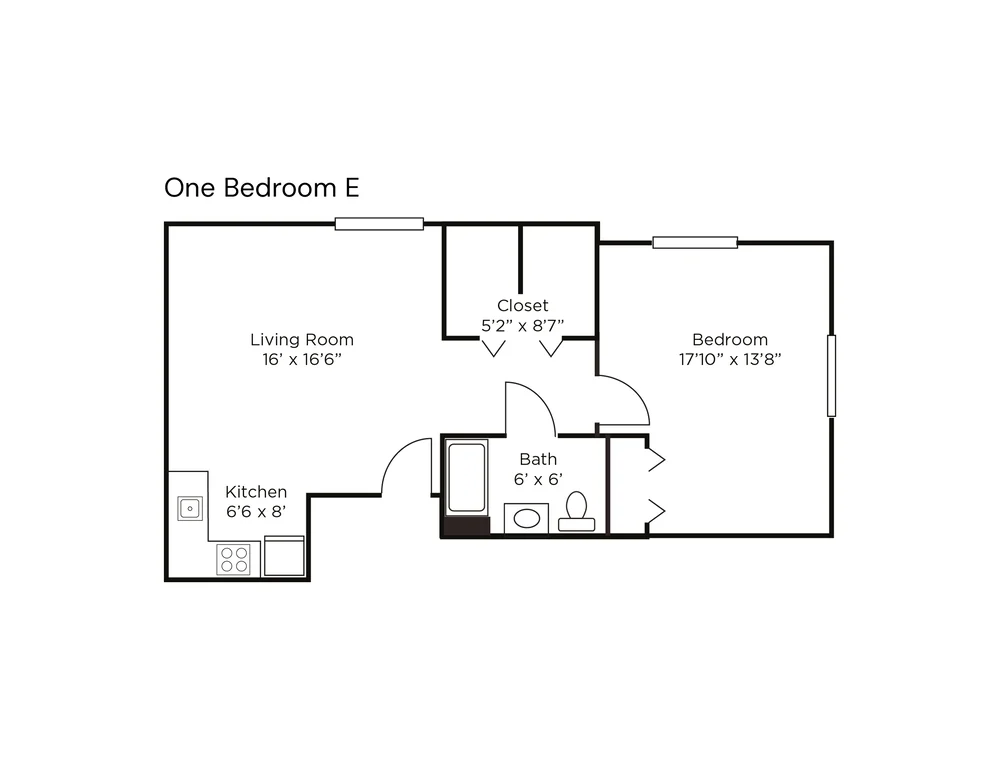 One Bedroom E floor plan